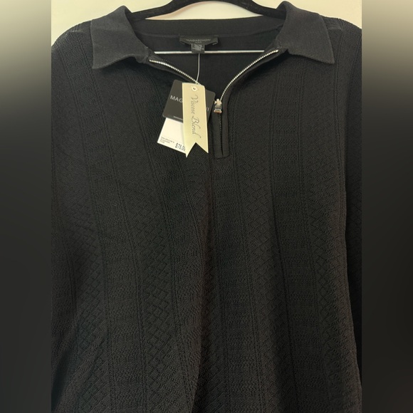Magaschoni Man Quarter Zip Black Medium Short Sleeve Sweater Polo Top Shirt NWT - Picture 3 of 15